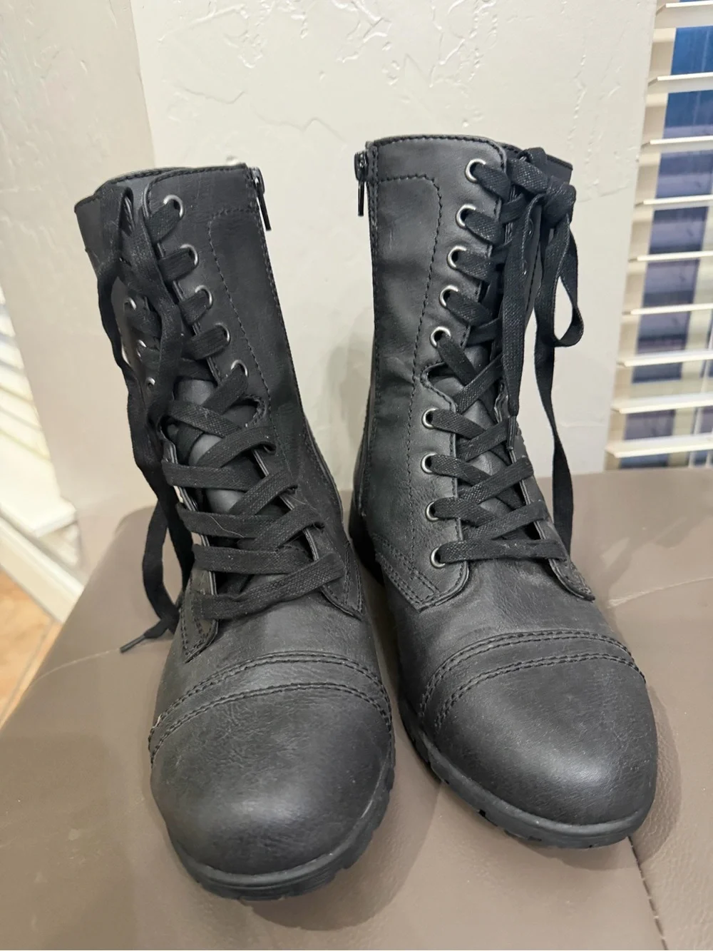 No Boundaries Black Lace-Up Combat Boots with Side Zipper - Picture 2 of 3